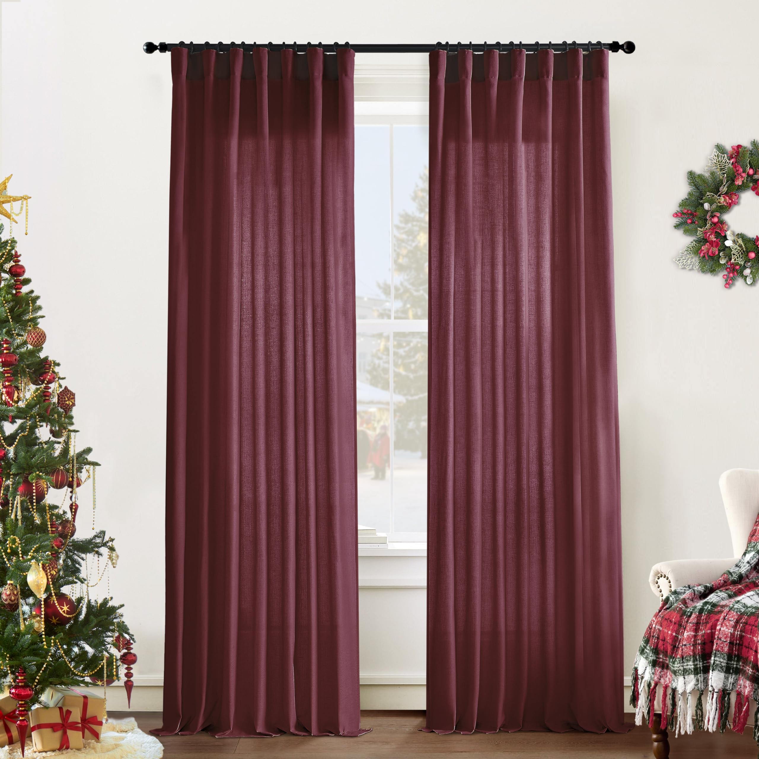 XTMYI 54 Inch Length Sheer Curtains 2 Panels Set for Bathroom,Linen Cotton Semi Privacy Boho Short Curtains for Kitchen Window Bedroom Living Room,40x54 in Long,Cream Ivory Off White