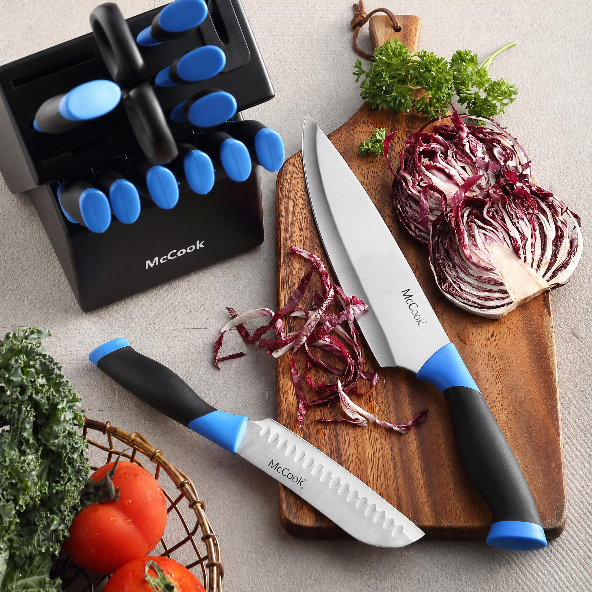 McCook® Knife Sets,German Stainless Steel Kitchen Knife Block Set with Built-in Sharpener, 20-Piece Razor-Sharp Kitchen Knives, Forged Triple Rivet,Full Tang,Ergonomic Handle,Elegant Box for Gift