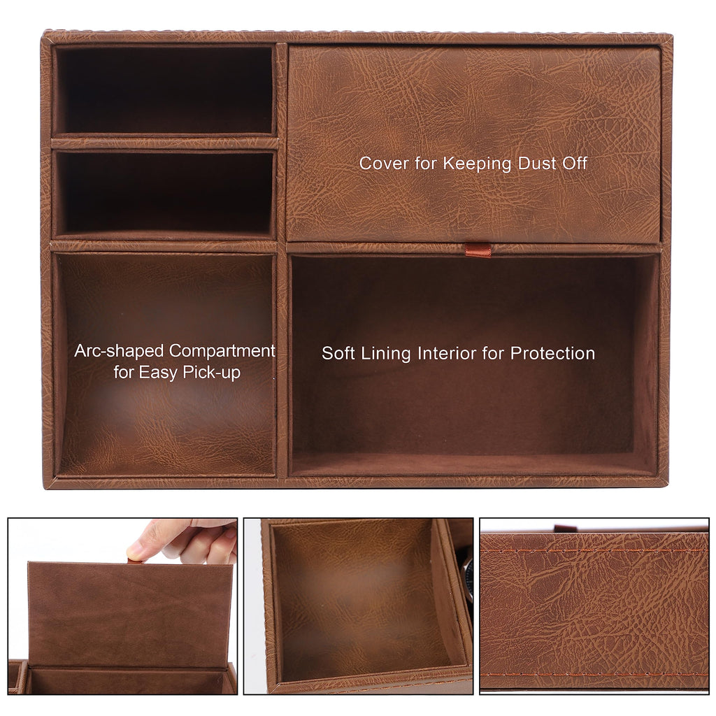 Zcaukya Men's Valet Tray, Jewelry Box Nightstand Organizer with 5 Compartments for Phone Keys Wallet Watch Glasses, Faux Leather Dresser Entryway Catchall Holder for Father's Day Gift (Black)