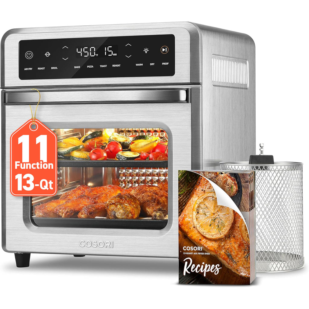 Cosori 11-in-1 Air Fryer Oven, 13Qt Small Footprint Airfryer combo with Rotisserie, Toast, Bake, Roast, Reheat Functions and more, Recipe Book & 6 Accessories Included, Perfect for Small Contertop