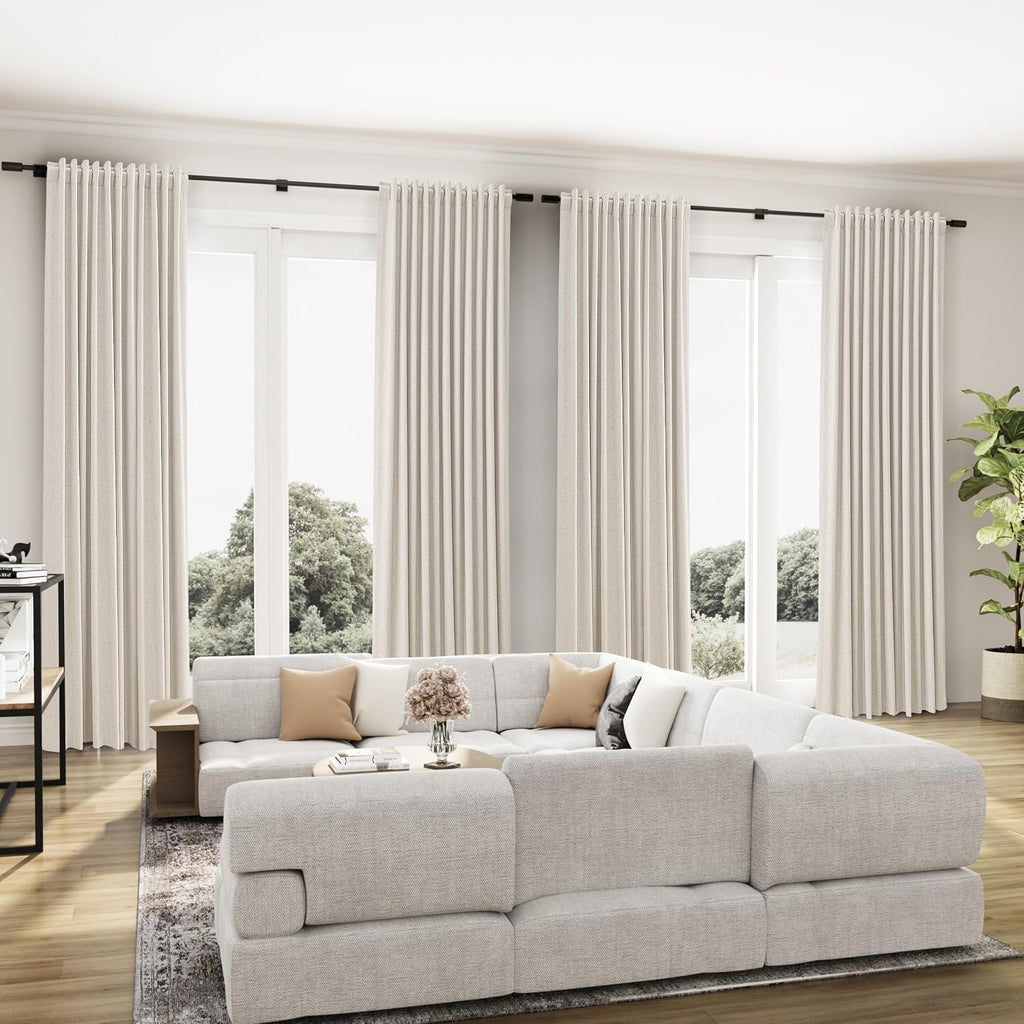 Joywell Extra Long 100% Blackout Linen Curtains 102 Inch Long 2 Panels Set for Bedroom Living Room Nursery,Back Tab Rod Pocket Room Darkening Thermal Insulated Black Out Window Drapes,Beige 52x102