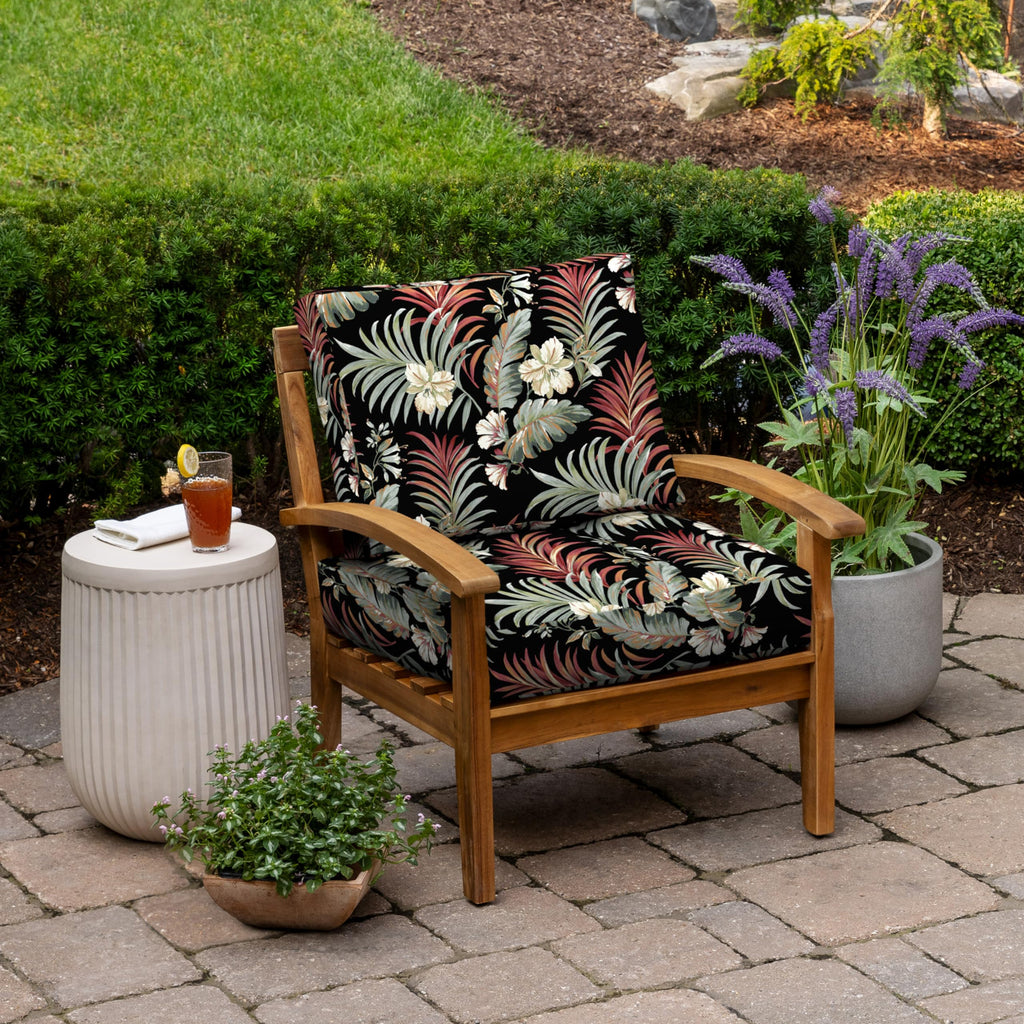 Arden Outdoor Plush Modern Tufted Blowfill Deep Seat Set, 24 x 24, Water Repellent, Fade Resistant, Deep Seat Bottom and Back Cushion for Chair and Sofa, Alana Tile