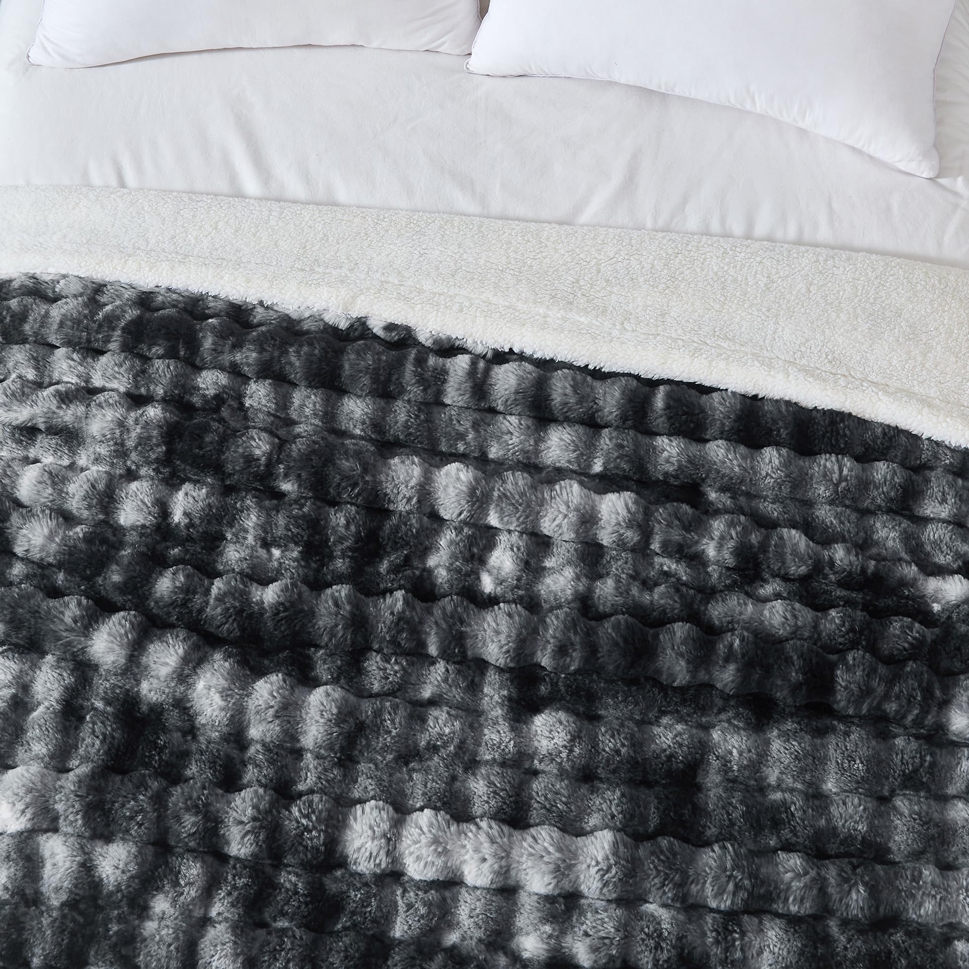 50x60 Inches Ultra-Soft Fuzzy Faux Fur Plush Throw Blanket - Thick, Warm Sherpa for Couch, Sofa, Bedroom, Camping - Decorative Blanket for Cozy Warmth, Bubble Grey