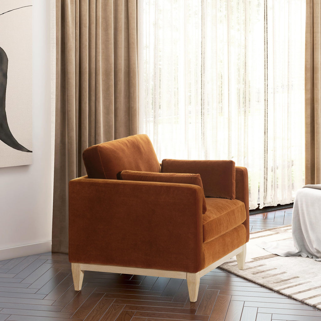 Jennifer Taylor Home Knox 84" Modern Farmhouse Performance Velvet Fabric Living Room Sofa Couch in Burnt Orange