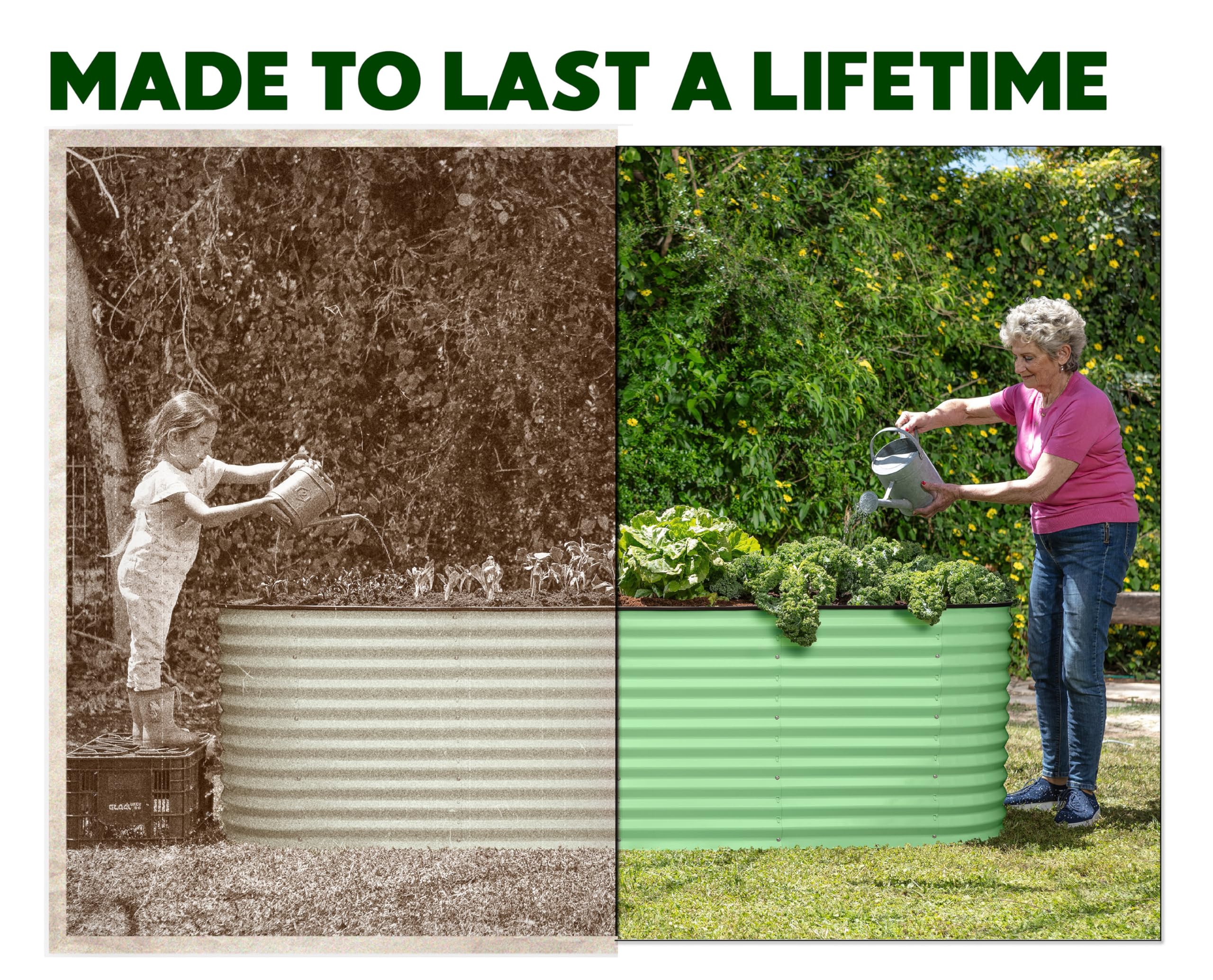 9-in-1 Galvanized Steel Raised Garden Bed // 8×2×1.5 ft Modular Planter for Gardening, Vegetables, Flowers // 18" Tall Metal Raised Garden Beds Outdoor (Dark Green) // Patented Design Planter Box