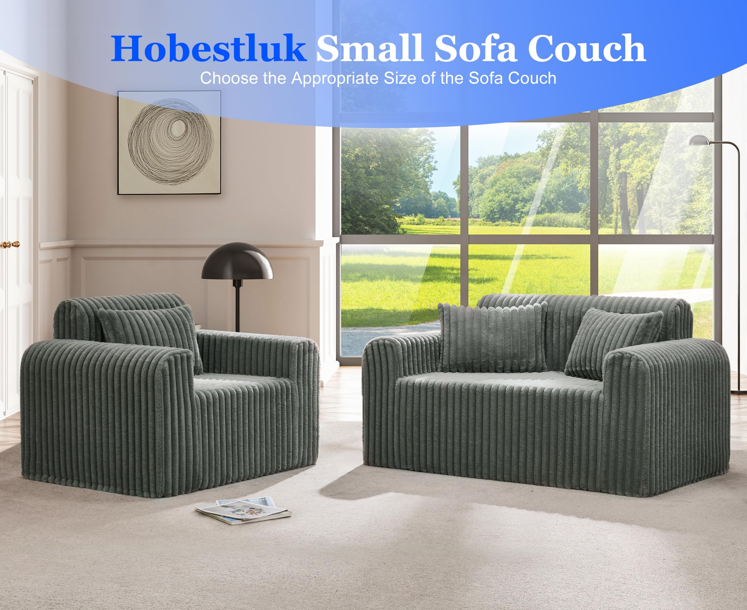 Hobestluk Single Sofa Foam Couch Sofa for Small Spaces Comfy Sofas with Removable Cover Furry Couch with Pillows for Living Room, Bedroom, Apartment, Office (Black, Standard)