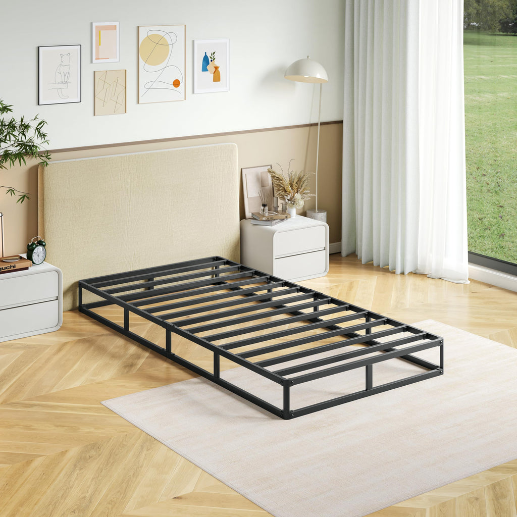 HUEIIS Box Spring Twin Size, 7 Inch Low Profile Metal Frame Mattress Foundation, 3000 lbs Heavy Duty Boxspring with Fabric Cover, Easy Assembly, Noise Free, Non-Slip