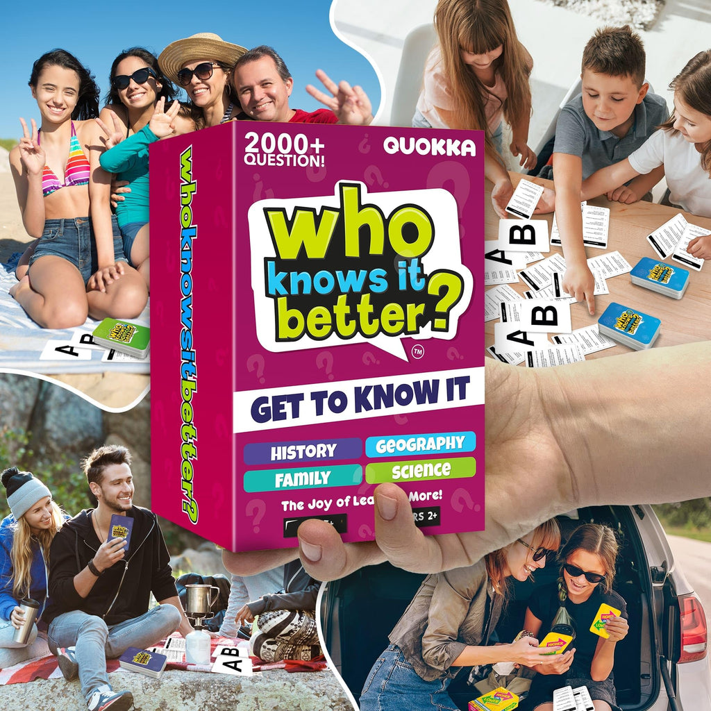 Family Board Games for Kids and Adults - Trivia Card Games for Kids 8-12 and Adults - Who Knows Me Better for Family Game Night - 500+ Facts Questions from Ages 6-8 — Fun Travel Car Activities for 5+