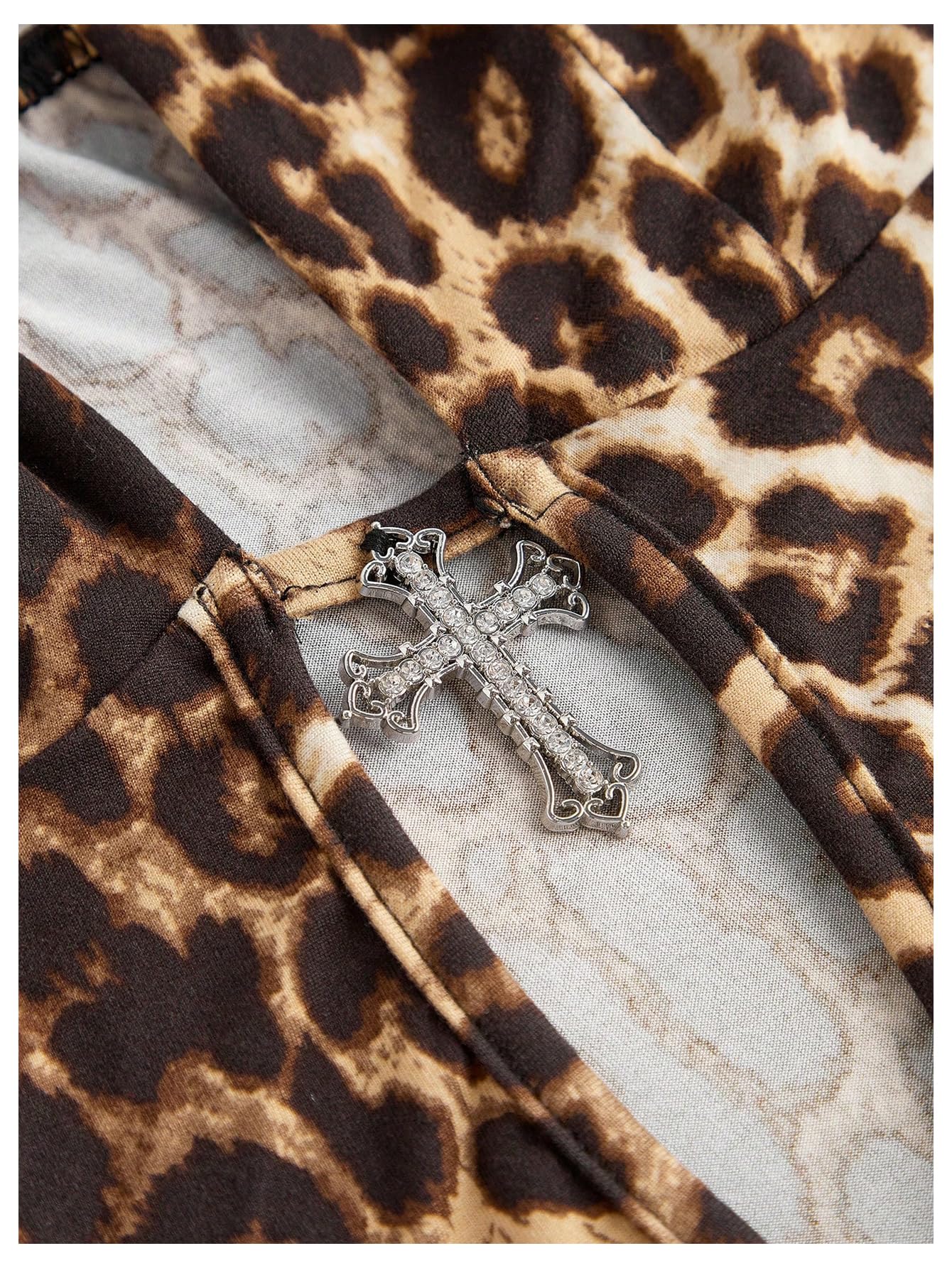 SOLY HUX Women's Plus Size Leopard Print Halter Dress Y2k Gothic Deep V Cheetah Tie Backless Layered Ruffle Mini Dresses