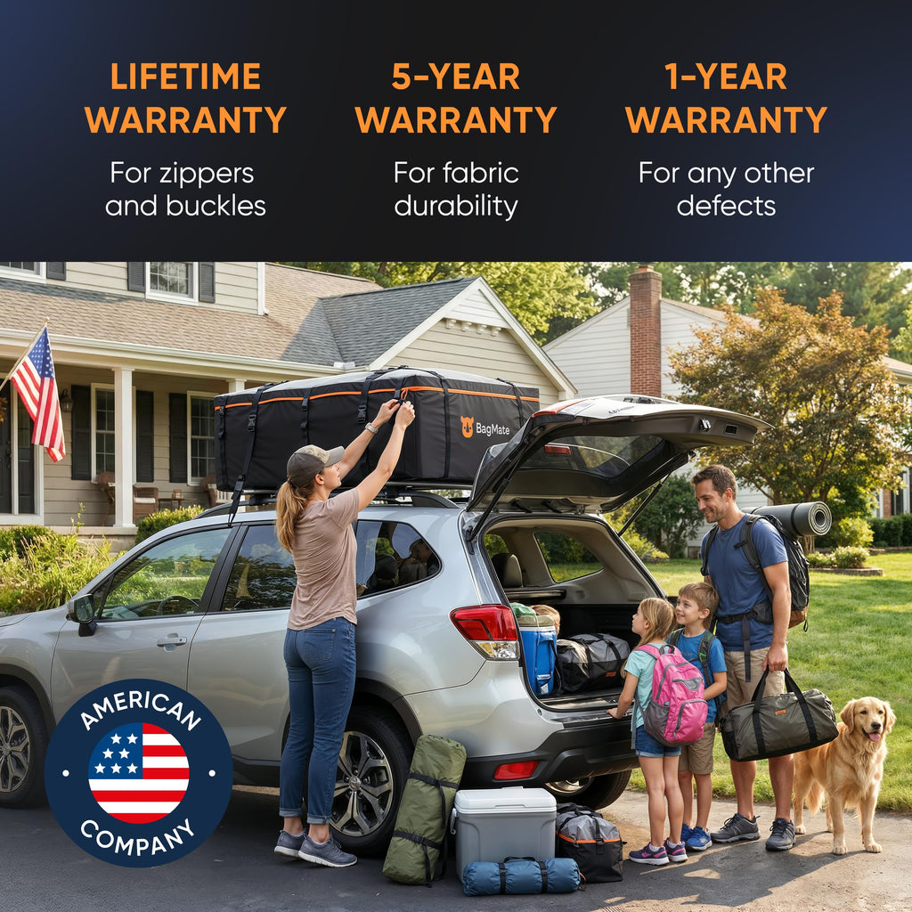 19 Cubic Feet Roof Bag – Safety Tested Heavy-Duty Waterproof Rooftop Cargo Carrier for All Cars & SUVs (with or Without Rack) – Includes Protective Mat & Storage Bag – Military-Grade 840D PVC