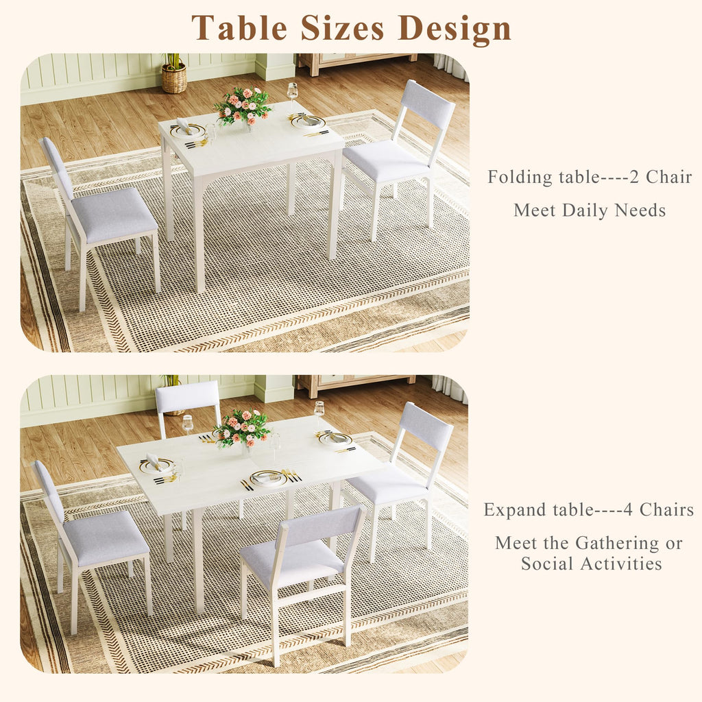 HUAHUU Dining Table Set for 4, Extendable Kitchen Table Cushion Chairs Set of 4, Rectangle Dining Table with Metal Frame & MDF Board, Folding for Small Apartment Saving Space, Black