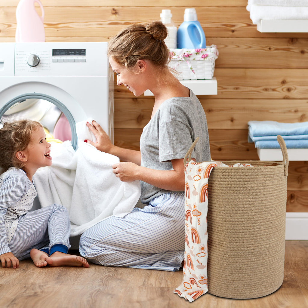 XUANGUO Black Cotton Rope Laundry Basket Hamper for Clothes Woven Storage Basket for Living Room Bedroom Boho Tall Rope Baskets for Blanket Toys Pillow Towels Baby Nursery Hamper Bin Large