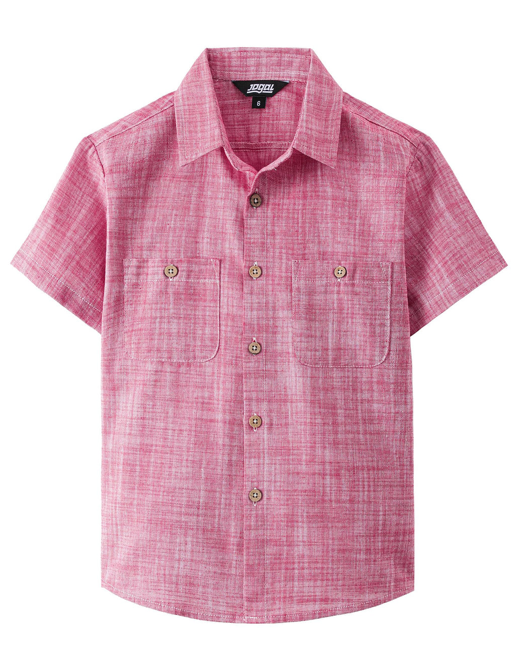 JOGAL Boys Chambray Shirts Short Sleeve Button Down Casual Cotton Woven Shirt with Two Pockets for Kids 6-14 Years
