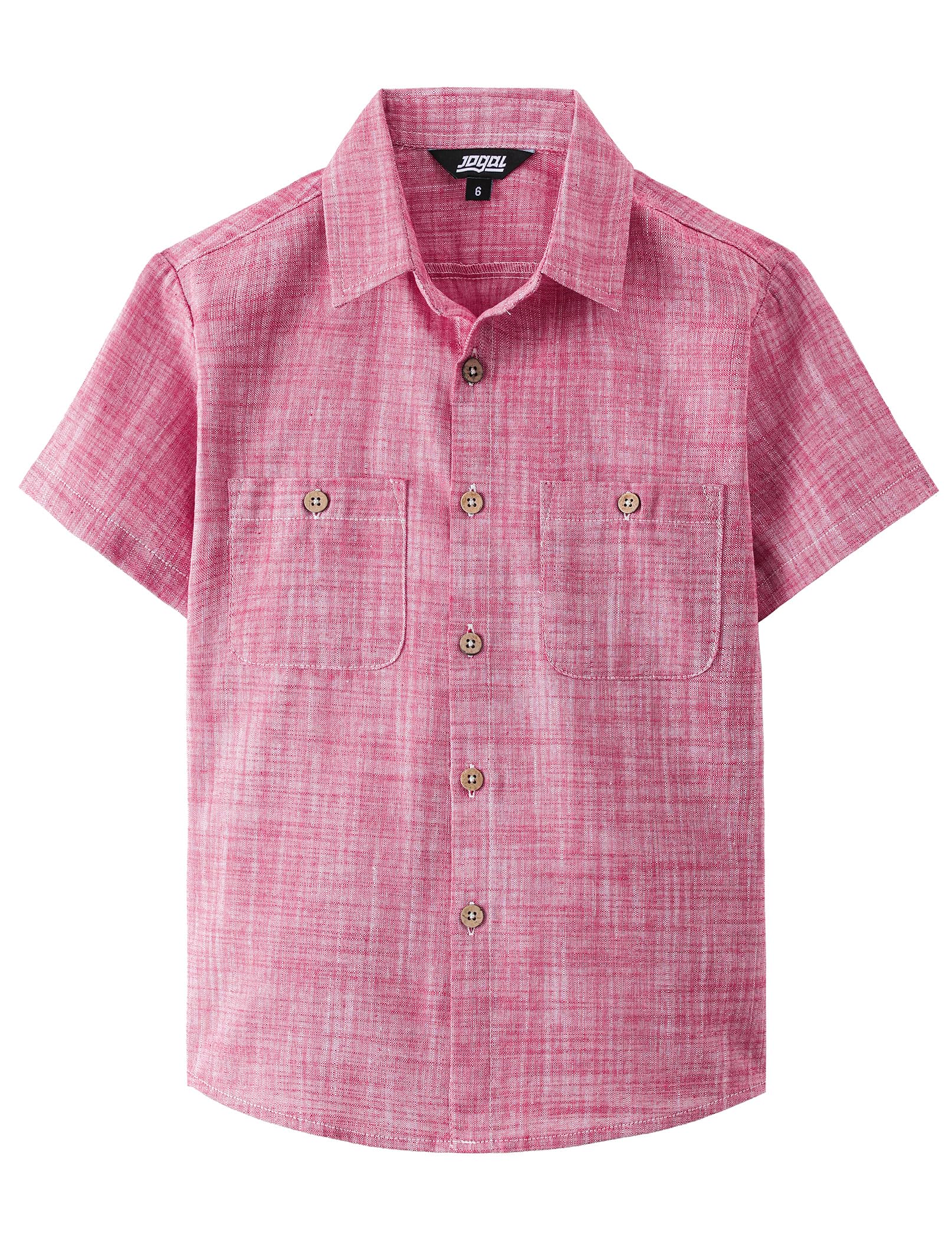 JOGAL Boys Chambray Shirts Short Sleeve Button Down Casual Cotton Woven Shirt with Two Pockets for Kids 6-14 Years