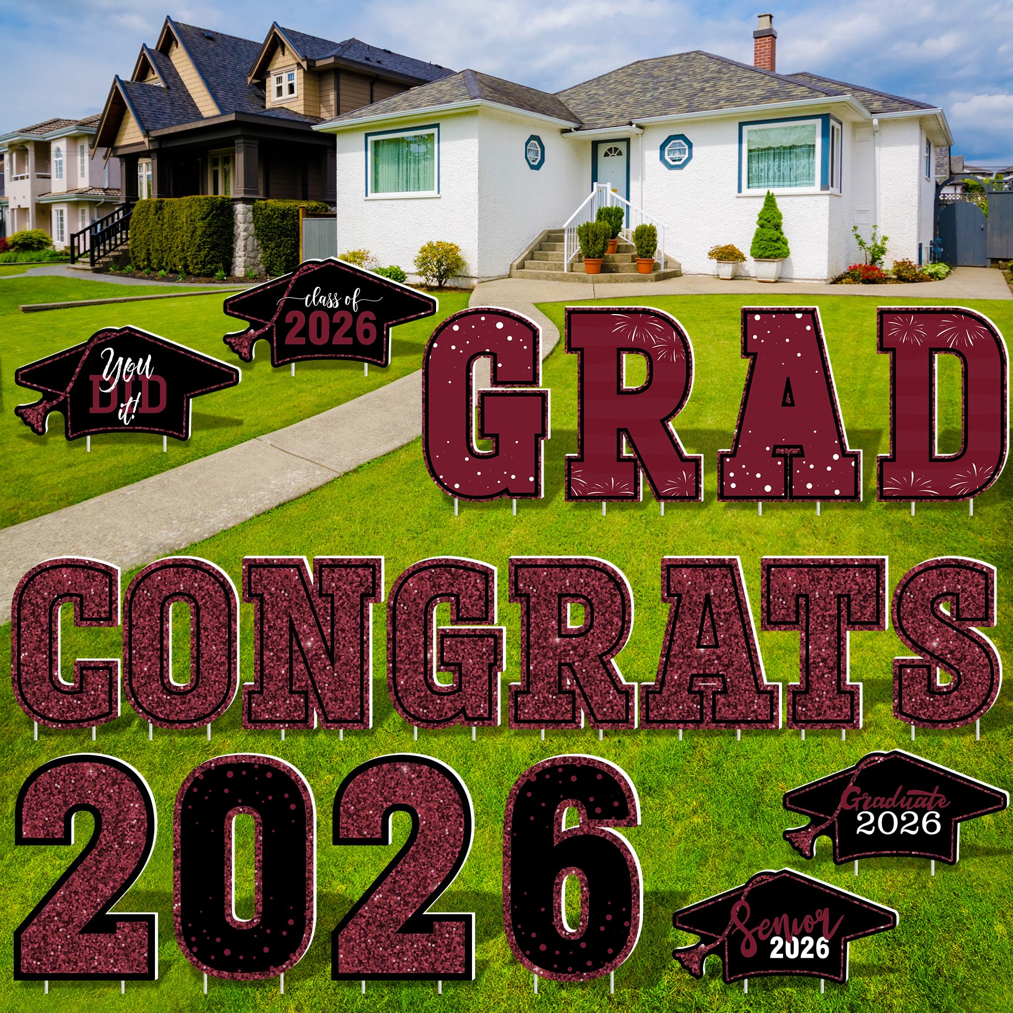 HOVACY 20 PCS Black Gold Graduation Yard Signs Class of 2026 | Black Gold 20 PCS, 40 Stakes, 11.57 x 16.14 in, Corrugated Plastic, Waterproof, Congrats Grad Sign, Graduation Sign