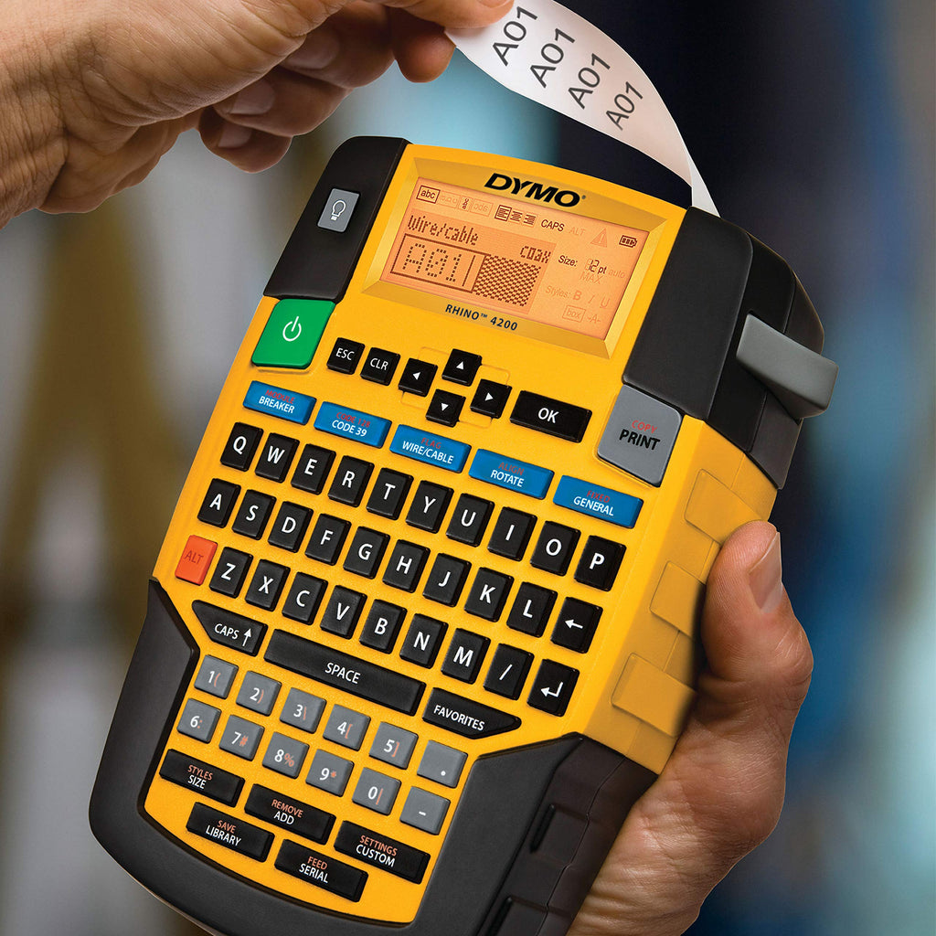 DYMO Rhino 4200 Industrial Label Maker Carry Case Kit with 1 Roll of 1/2" All-Purpose Vinyl Labels, Black on White