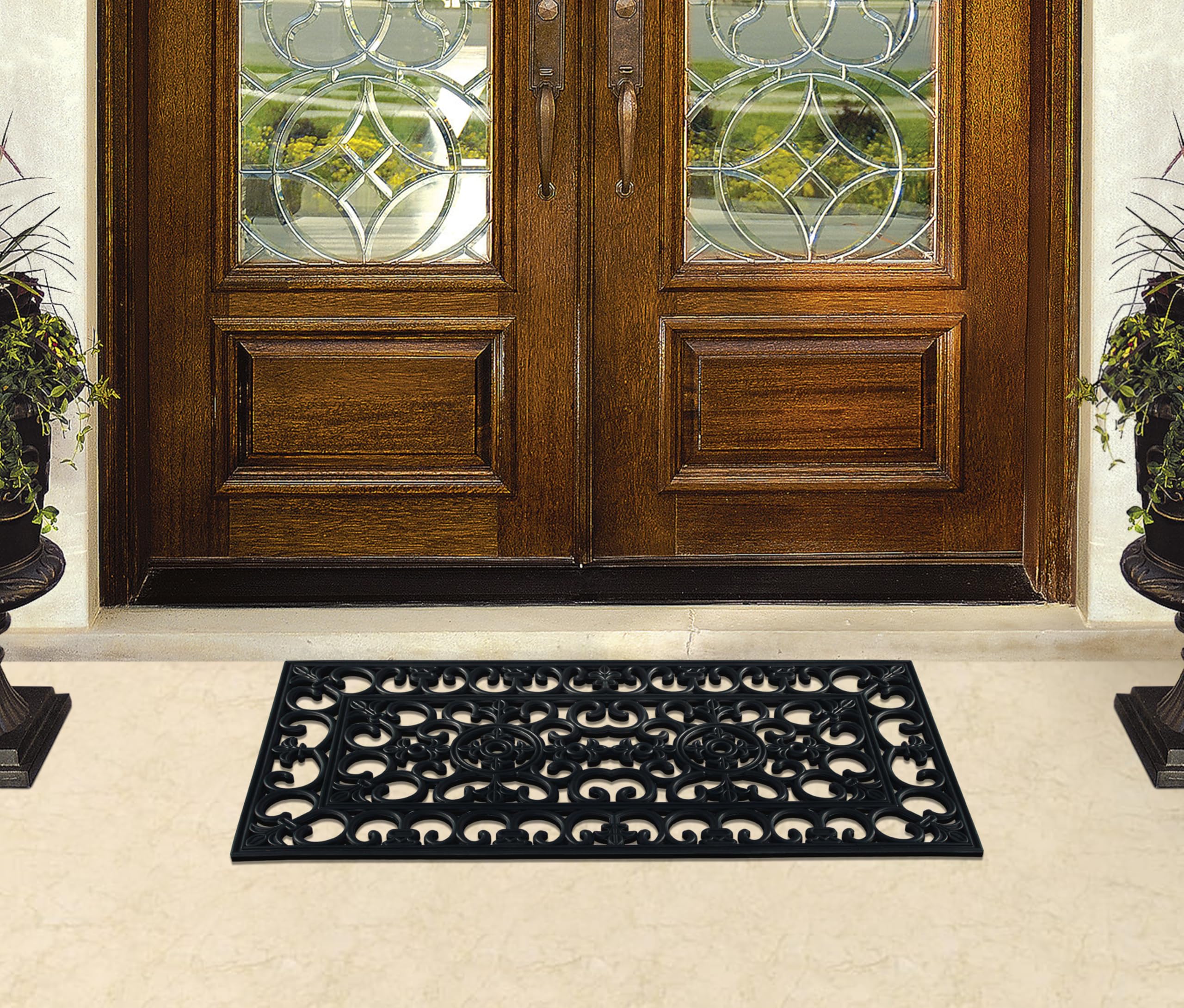 A1 Home Collections 19-LB Heavy Duty Rubber Doormat 24"×57" - Won't Blow Away | Outside Front Door Mat, Mud Dirt Scraper, Non-Slip Drainage Mat for Entryway Patio Garage, All-Weather, 100% Rubber Mats