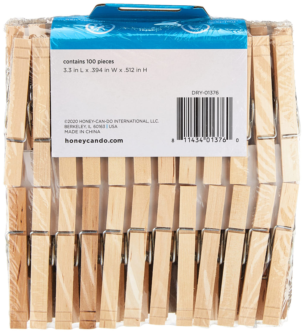 Honey-Can-Do DRY-01374 Wood Clothespins with Spring, 24-Pack, 3.3-inches Length,Brown