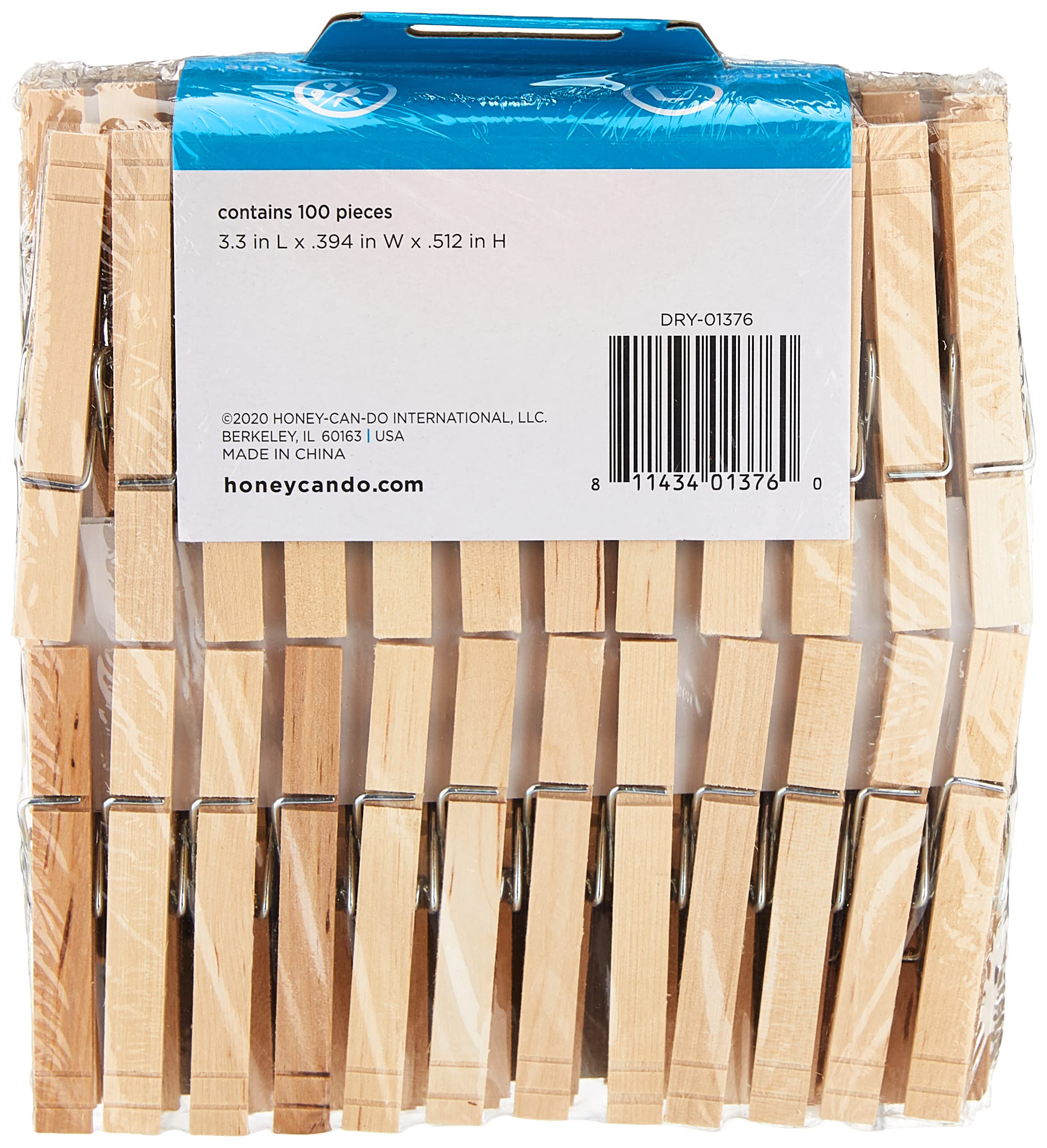 Honey-Can-Do DRY-01374 Wood Clothespins with Spring, 24-Pack, 3.3-inches Length,Brown