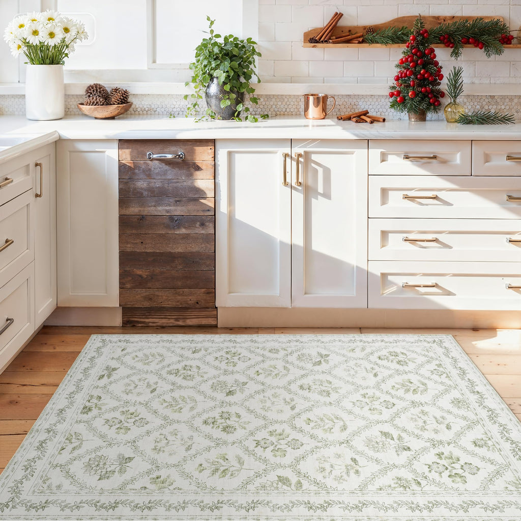 Black Floral Area Rug for Entryway 2x3 Washable Small Rug Low Pile Non Slip Distressed Entry Mat Soft Farmhouse Indoor Entrance Door Mat for Kitchen Bedroom Home Office Black Grey and White