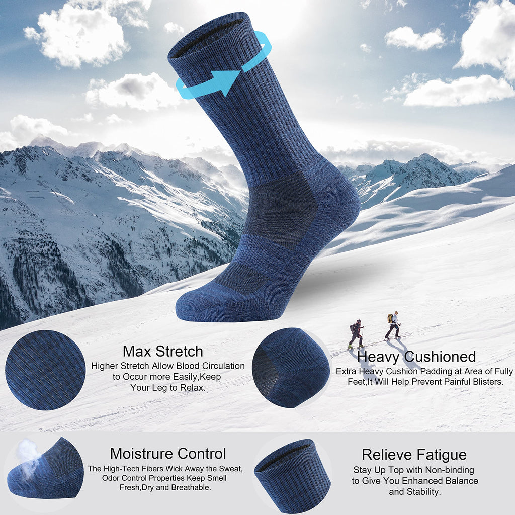 Ortis Men's Extra-Fine Merino Wool Cushioned Crew Socks with Light Weight Moisture Control Comfy for Men Outdoor Hiking Hiker