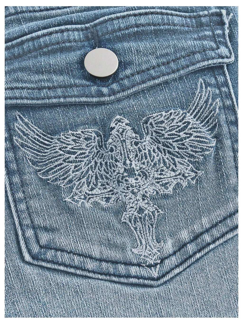 MakeMeChic Women's Bell Bottom Jeans Stretchy Flared Jeans Embroidered Y2K High Waist Denim Pants