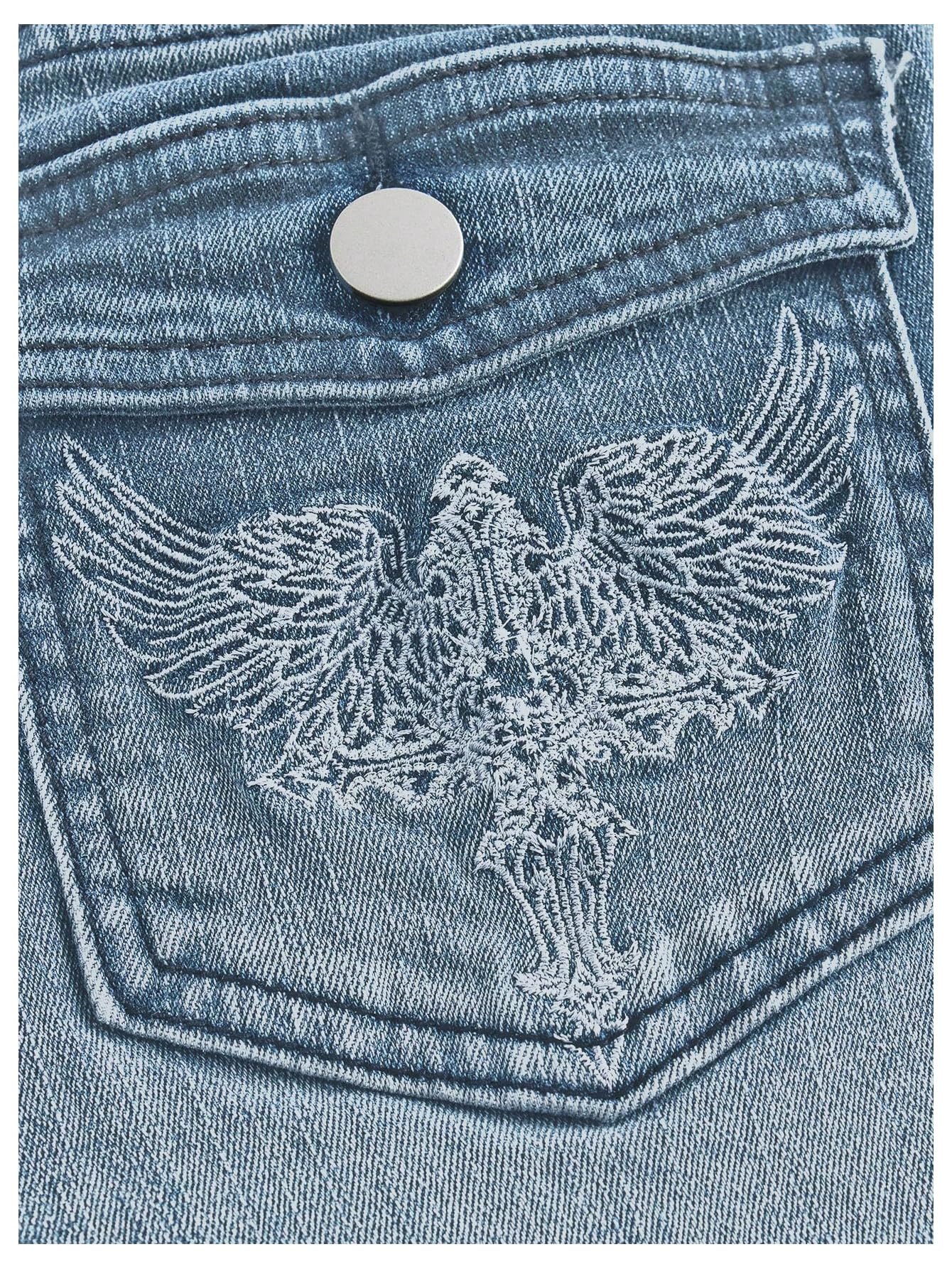 MakeMeChic Women's Bell Bottom Jeans Stretchy Flared Jeans Embroidered Y2K High Waist Denim Pants