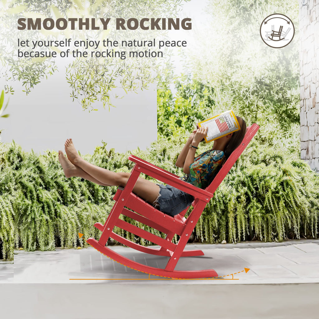 LUE BONA Rocking Chair Outdoor, Weather Resistant HDPS Plastic Rocker Chairs, 350lb Heavy Duty, Oversized Porch Rocker for Adult, High Back Smooth Rocking Chairs for Outdoor & Indoor, Aruba Blue