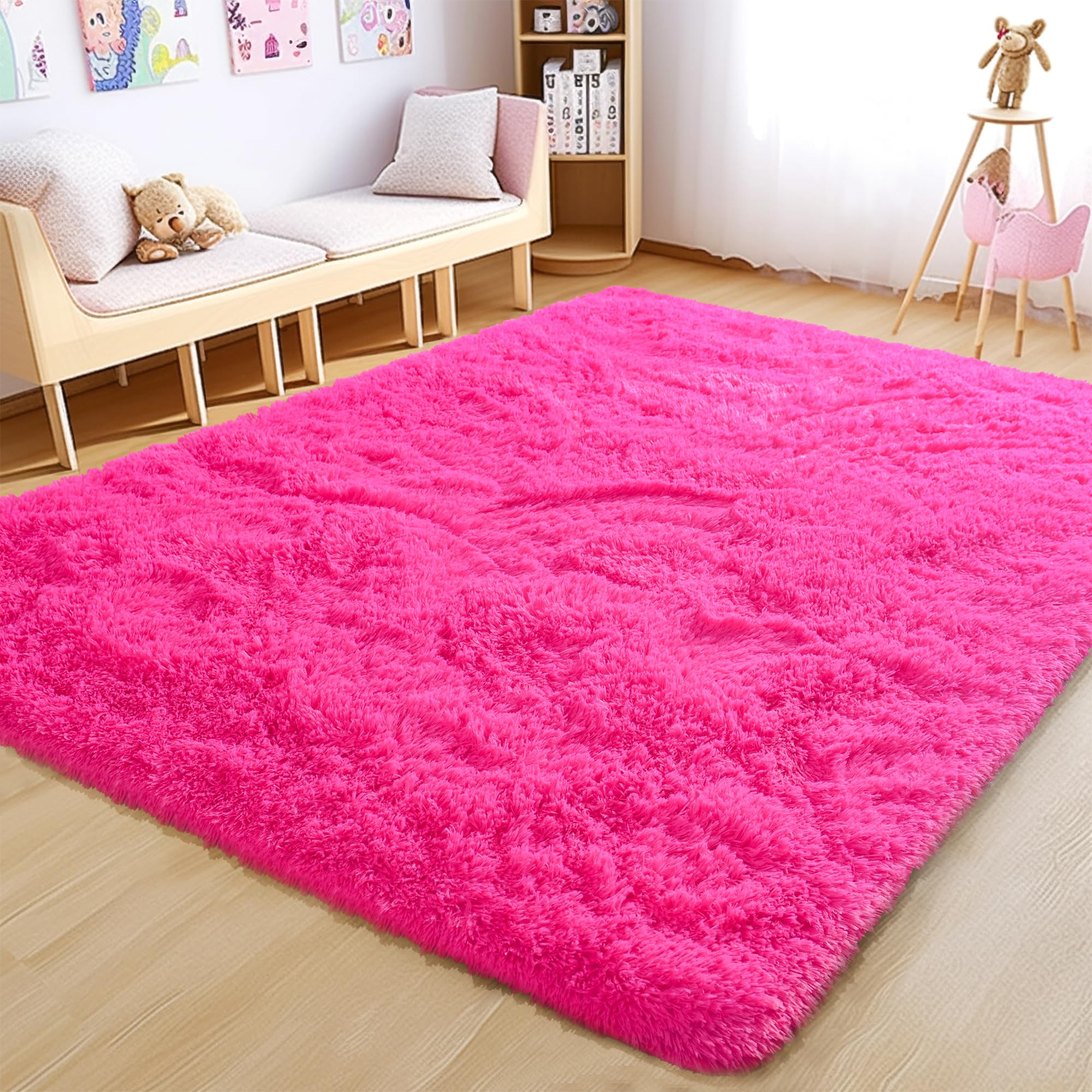 Awaytail Fluffy Rug Washable 2x3 Feet, Pure Black Desk Chair Rug Non-Slip, Super Soft Kids Rug for Boys Nursery Dorm Decor