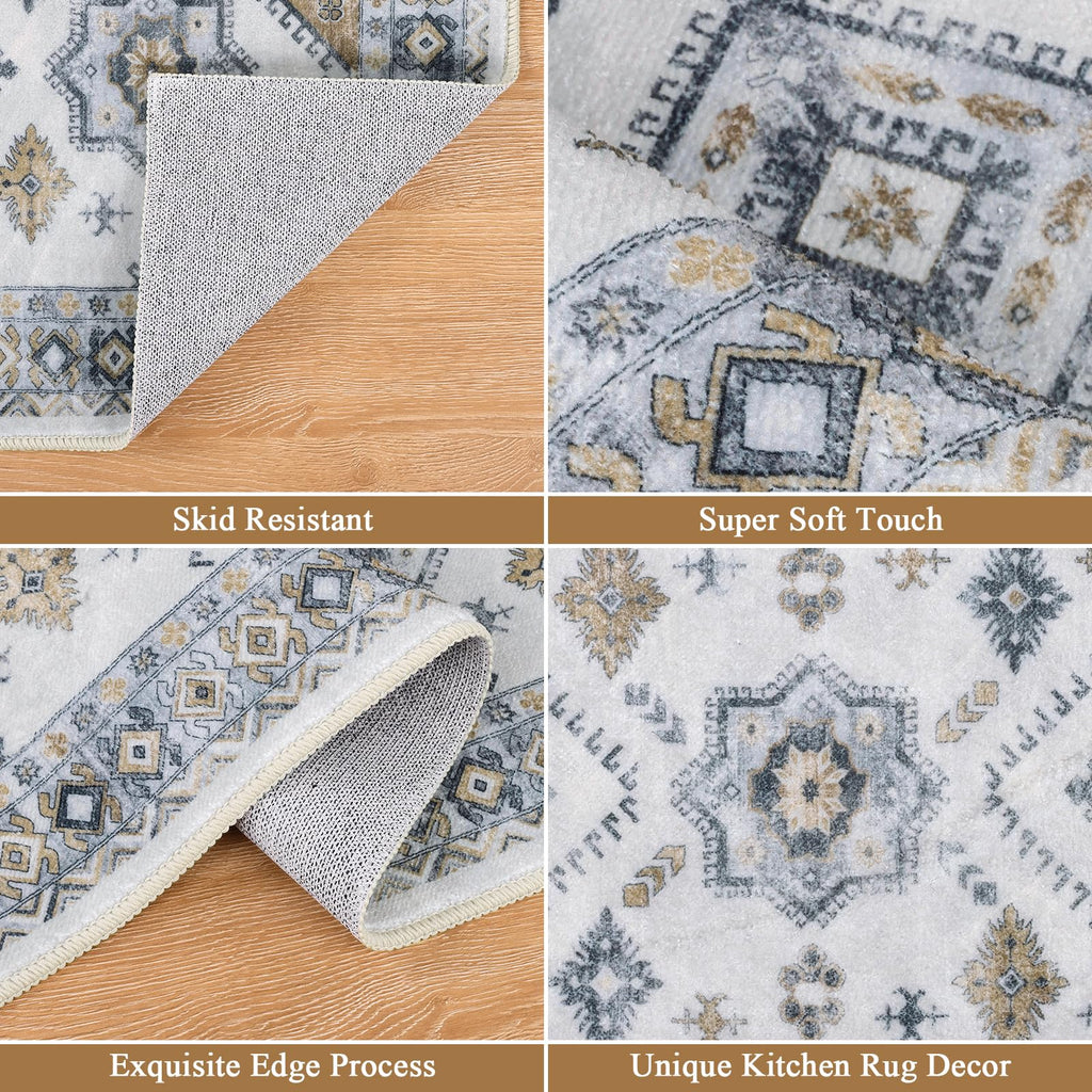 HEBE Boho Kitchen Rug Sets 3 Piece with Runner Non Slip Kitchen Rugs and Mats Washable Kitchen Mats for Floor Thick Kitchen Floor Mat Carpet Runner Rugs for Hallway Laundry Holiday Decor