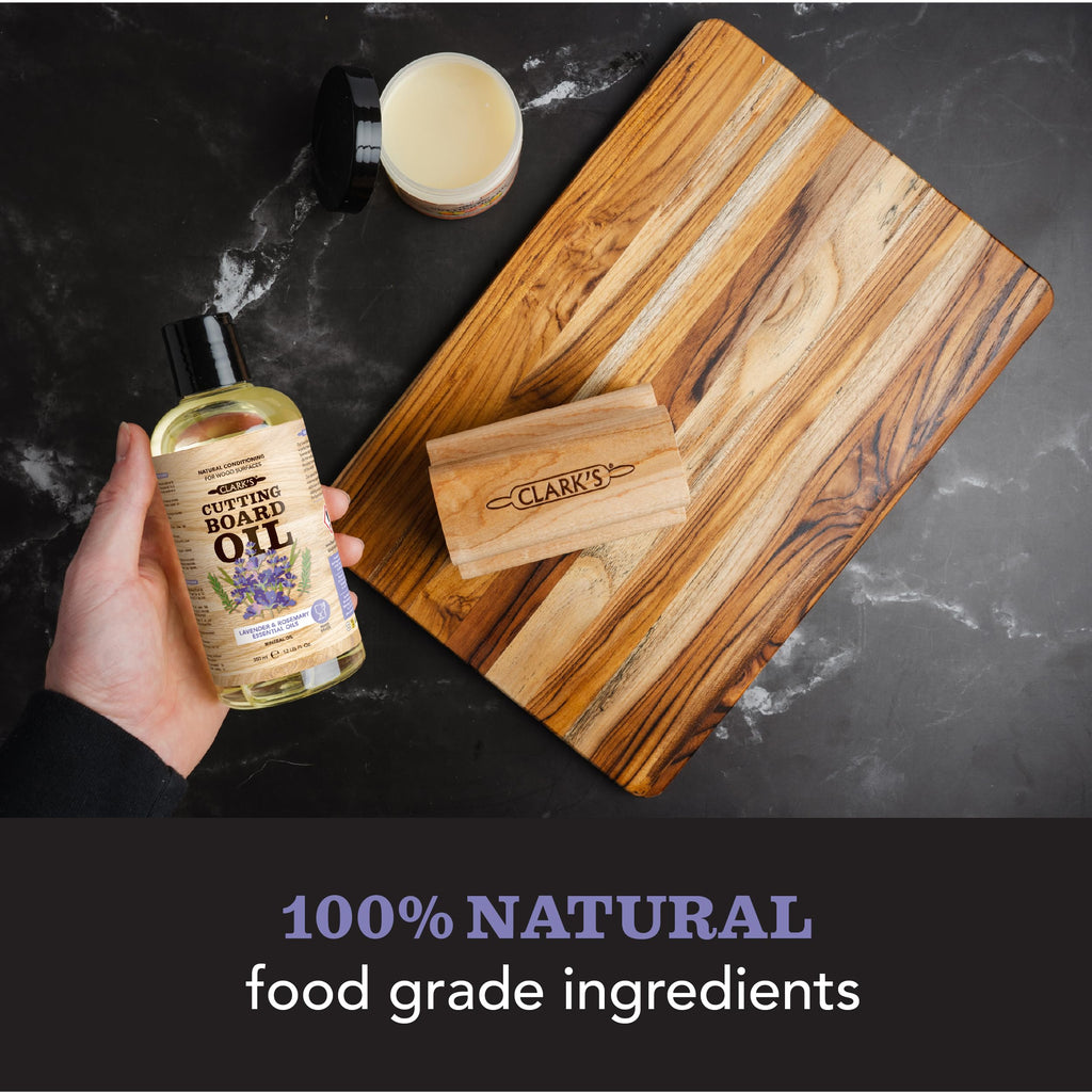 CLARK'S Cutting Board Care Kit with Coconut Oil - Includes Butcher Block Oil and Wax - Made with Refined Coconut Oil, Natural Beeswax, and Carnauba Wax - For Kitchen Countertops and Butcher Blocks