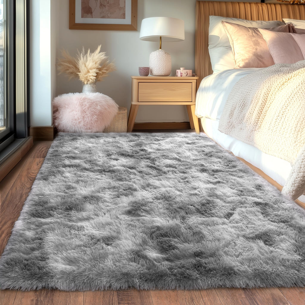Beige Fluffy Rug for Bedroom 4x6ft - Ultra Soft & Non Slip Shaggy Area Rug, Comfy Durable Carpet for Living Room Kids Room Teens Dorm Home Decor, 1.7'' Thick Indoor Plush Carpets