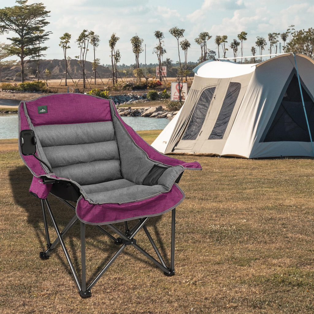 Northroad Oversized XL Padded Camping Chair w/Cell Phone Holder, Large Camp Chair, Foldable Lawn Chair w/Cup Holder,Carry Bag for Outdoor Hiking, Picnics, Heavy-Duty 400-lbs Capacity, Moca