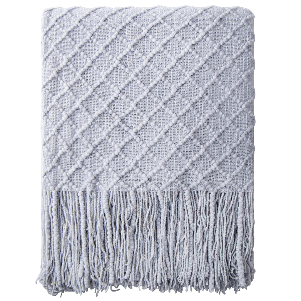 NTBAY Acrylic Knitted Throw Blanket, Lightweight and Soft Cozy Decorative Woven Blanket with Tassels for Travel, Couch, Bed, Sofa, 51x67 Inches, Grey Wave