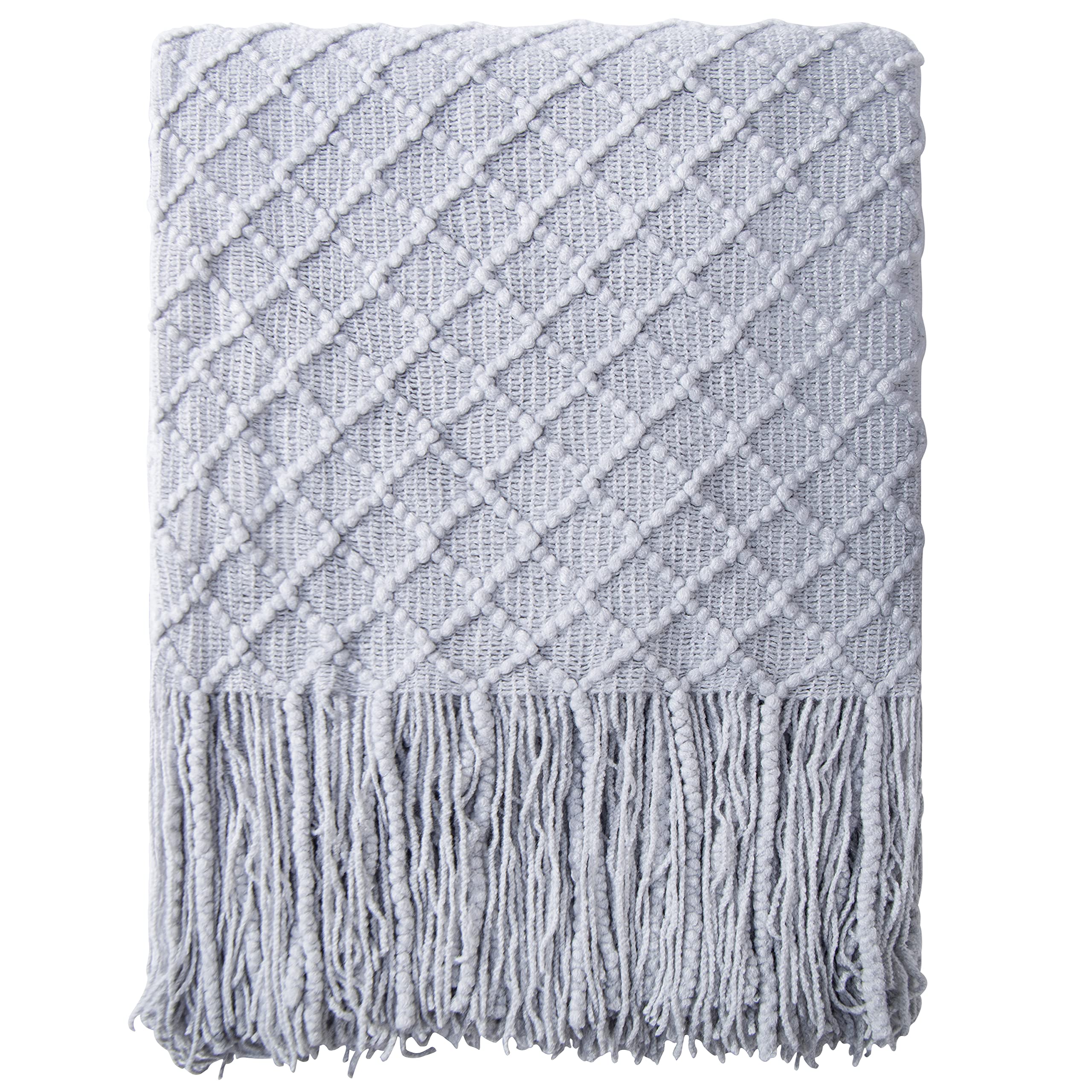 NTBAY Acrylic Knitted Throw Blanket, Lightweight and Soft Cozy Decorative Woven Blanket with Tassels for Travel, Couch, Bed, Sofa, 51x67 Inches, Grey Wave