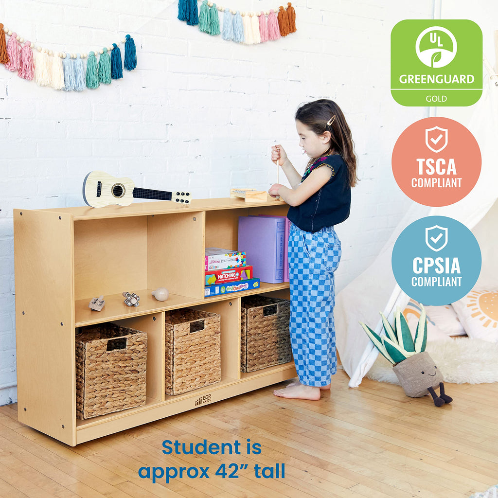 ECR4Kids 5-Compartment Mobile Storage Cabinet, Preschool, Classroom Furniture, Grey Wash