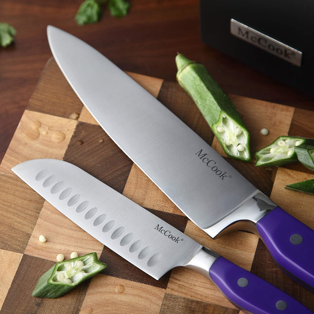 McCook® Knife Sets,German Stainless Steel Kitchen Knife Block Set with Built-in Sharpener, 20-Piece Razor-Sharp Kitchen Knives, Forged Triple Rivet,Full Tang,Ergonomic Handle,Elegant Box for Gift