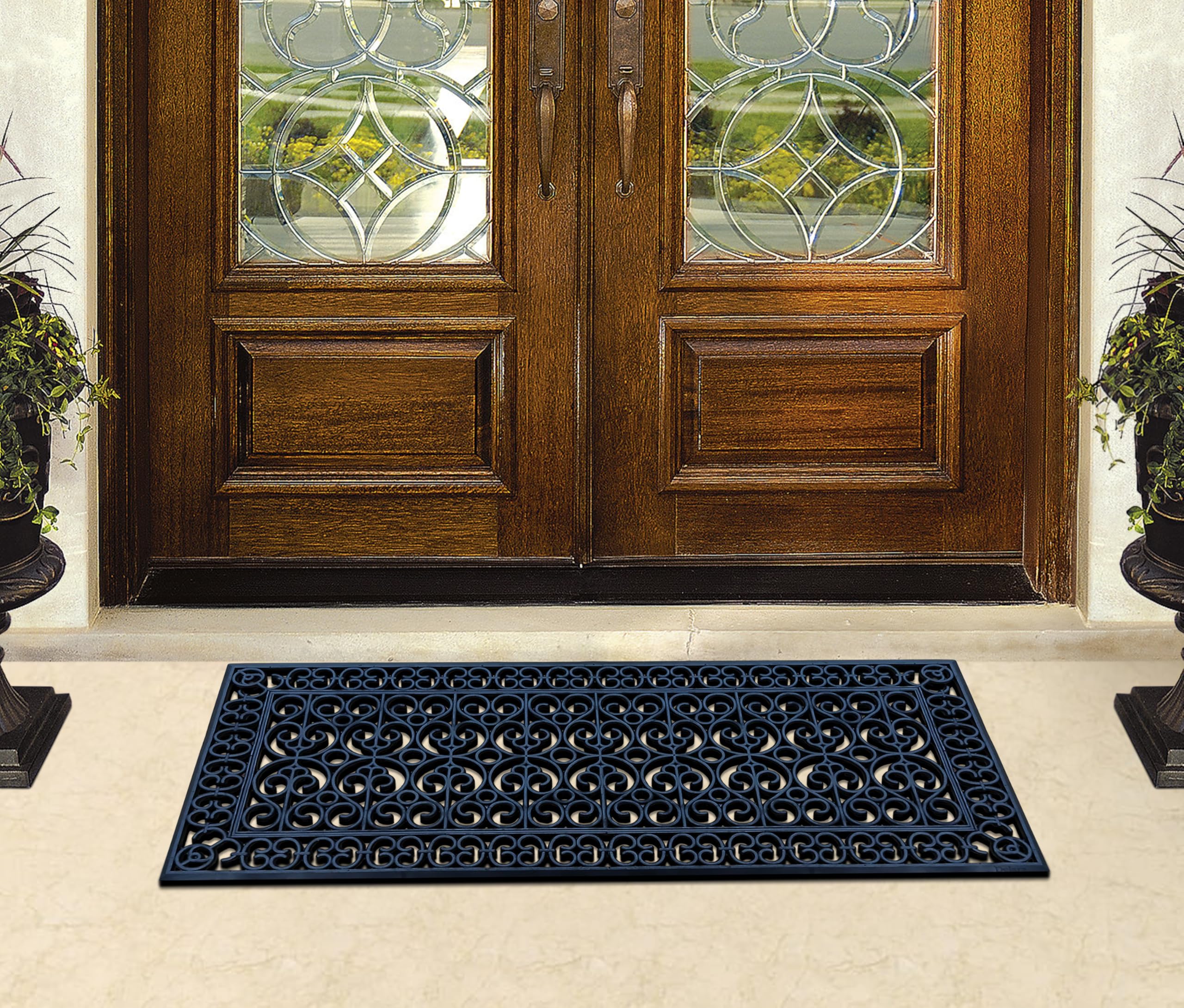 A1 Home Collections 19-LB Heavy Duty Rubber Doormat 24"×57" - Won't Blow Away | Outside Front Door Mat, Mud Dirt Scraper, Non-Slip Drainage Mat for Entryway Patio Garage, All-Weather, 100% Rubber Mats