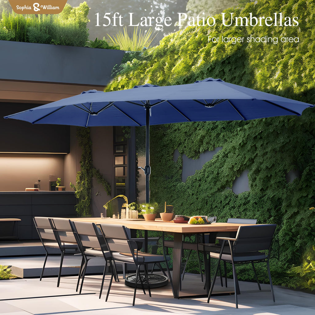 Sophia & William 15 ft Extra Large Patio Umbrella with Base Included, Rectangular Outdoor Umbrella Heavy Duty, Market Umbrella Double-sided Fade Resistant for Pool Garden Backyard, Beige