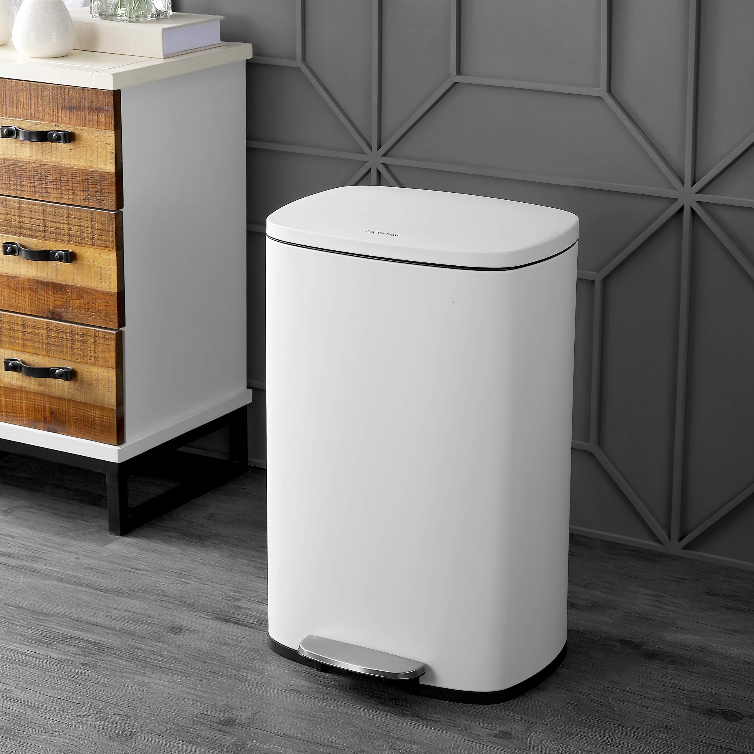 happimess HPM1006B Connor Rectangular 13-Gallon Trash Can with Soft-Close Lid and Free Mini Trash Can, Fingerprint Resistant, Modern, Minimalistic for Home, Kitchen, Office, Bathroom, Black