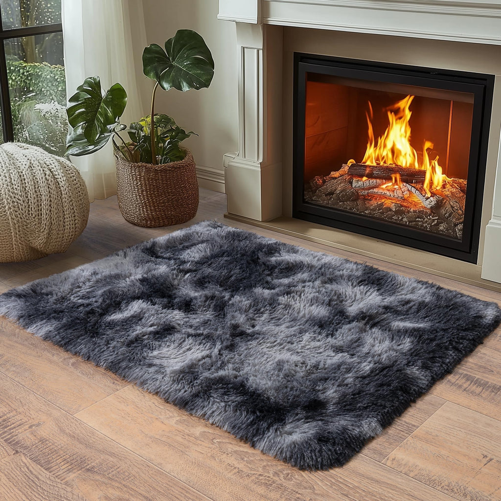 Beige Fluffy Rug for Bedroom 4x6ft - Ultra Soft & Non Slip Shaggy Area Rug, Comfy Durable Carpet for Living Room Kids Room Teens Dorm Home Decor, 1.7'' Thick Indoor Plush Carpets