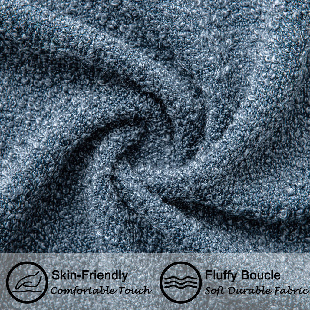 18"x18" Charcoal Black Boucle Throw Pillow Covers with Faux Leather Accents Set of 2 Fluffy Textured Decorative Pillow Cases for Couch Bed Boho Farmhouse Square Cushion Covers for Nordic Home