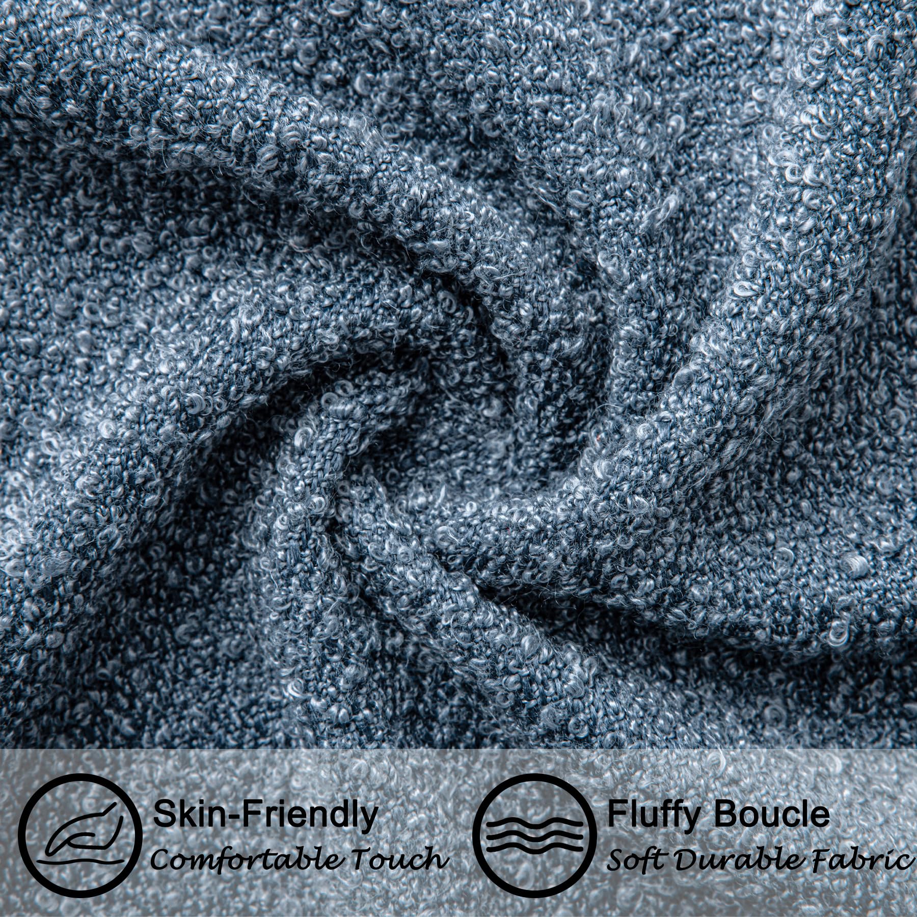 18"x18" Charcoal Black Boucle Throw Pillow Covers with Faux Leather Accents Set of 2 Fluffy Textured Decorative Pillow Cases for Couch Bed Boho Farmhouse Square Cushion Covers for Nordic Home