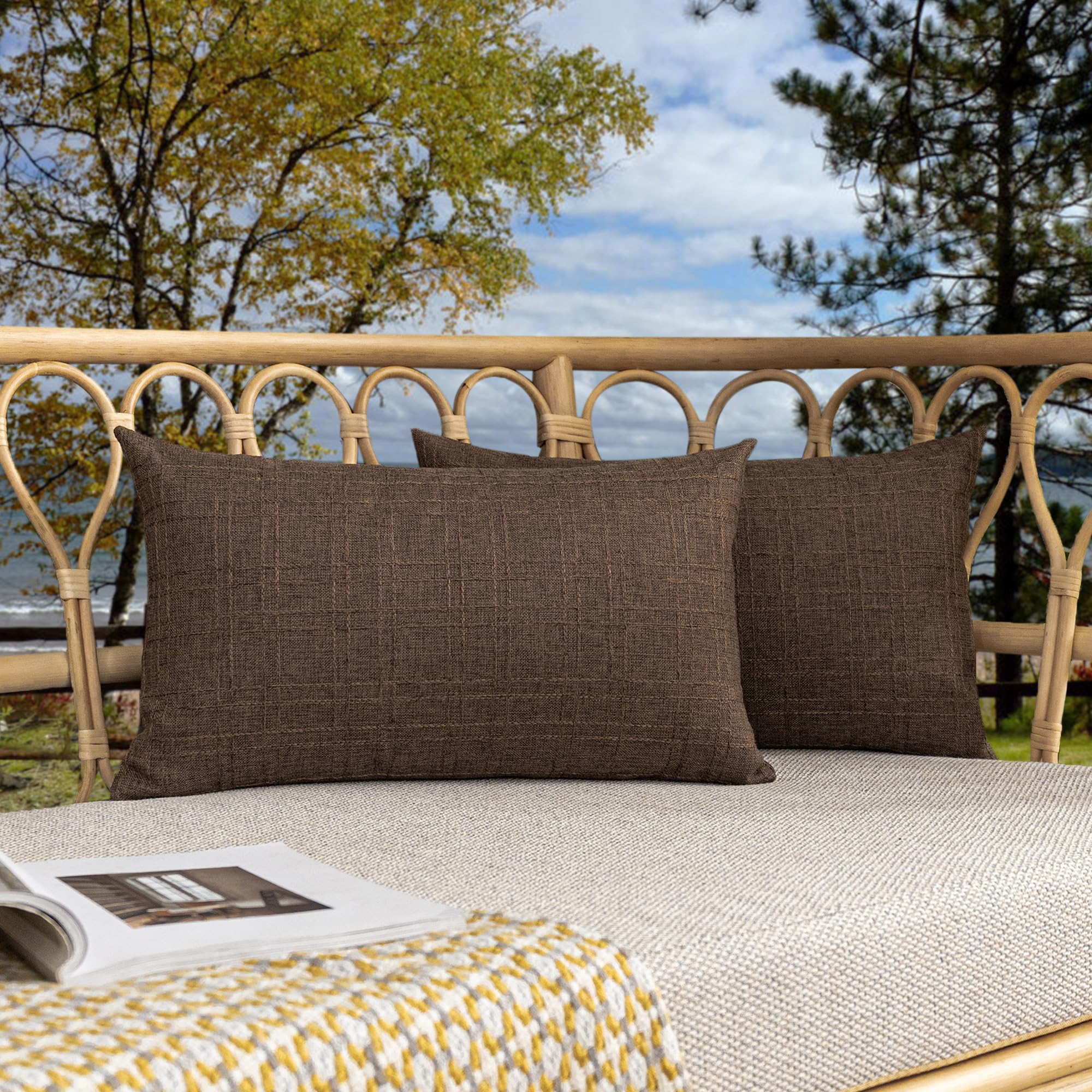 Kevin Textile Pack of 2 Outdoor Waterproof Pillow Covers Checkered Decorative Cushions Sham Throw Pillowcases Shell for Patio Tent Garden Couch Bed Sofa 16x16 Inch Army Green