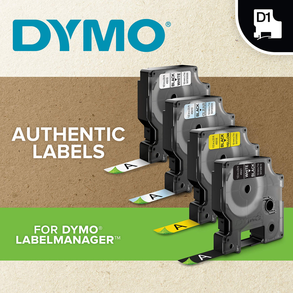 DYMO D1 Labels 1/2-Inch x 23-Foot Roll Black Print on White Self-Adhesive for LabelManager Label Makers