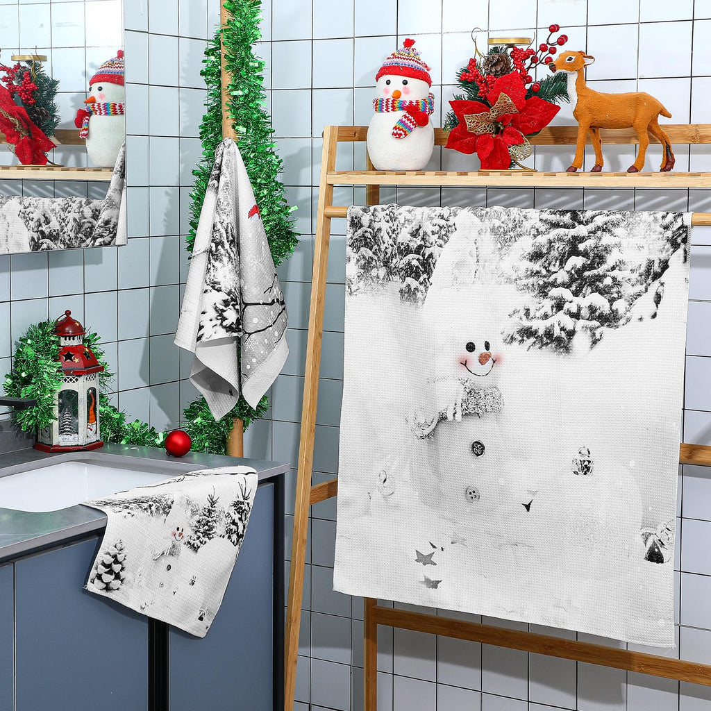 Preboun 3 Pack Christmas Gnome Bathroom Towels Set - Christmas Tree Hand Towels, Winter Snowflake Bath Towels, Soft Absorbent Dish Towels for Bathroom, Kitchen, Home, Hotel, Beach, Gym, Spa