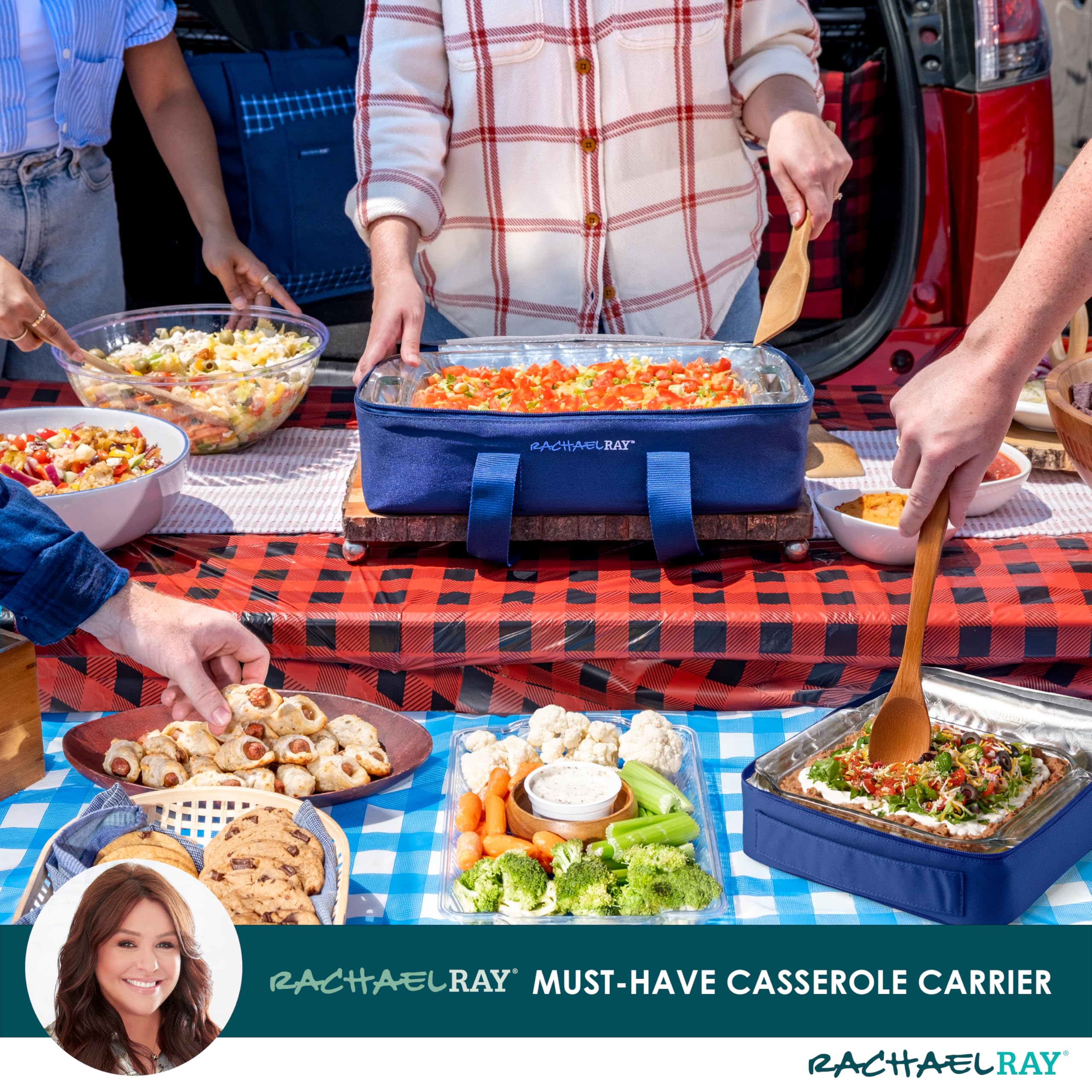 Rachael Ray Lugger Duo, Insulated Casserole Carrier for Hot or Cold Food, Thermal Lasanga Lugger Tote for Pockluck, Parties, Picnic, and Cookouts, Fits 9" x 13" Baking Dish, Burgundy