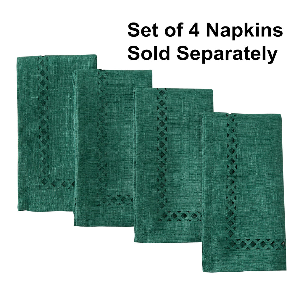 Newbridge Rectangle Fabric Placemats, Set of 4 Placemats, Provence Lattice Cutwork Solid Color Textured, Water and Stain Resistant Easy Care, Denim Blue