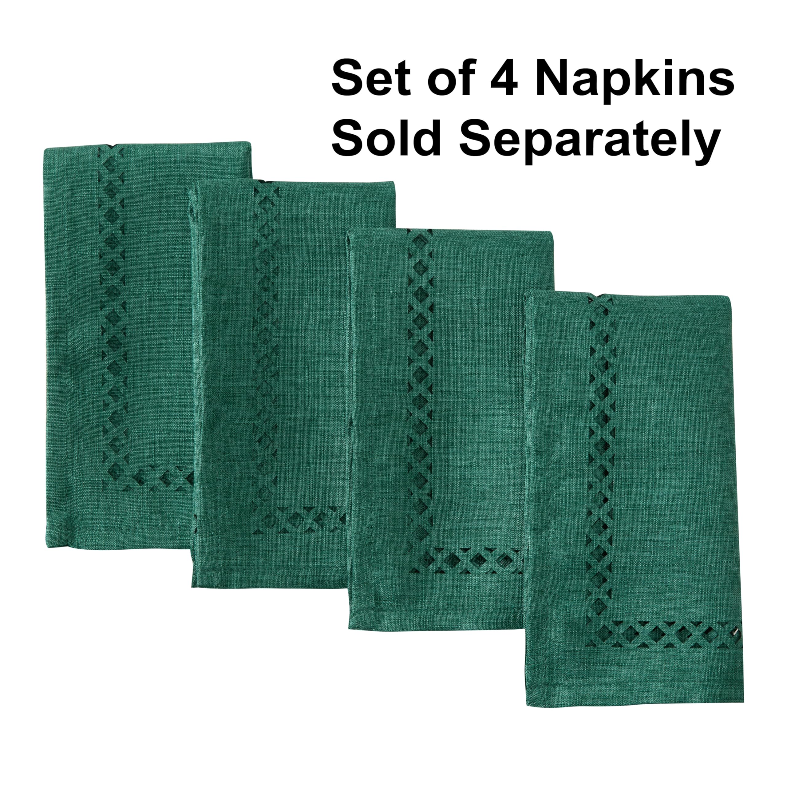 Newbridge Rectangle Fabric Placemats, Set of 4 Placemats, Provence Lattice Cutwork Solid Color Textured, Water and Stain Resistant Easy Care, Denim Blue