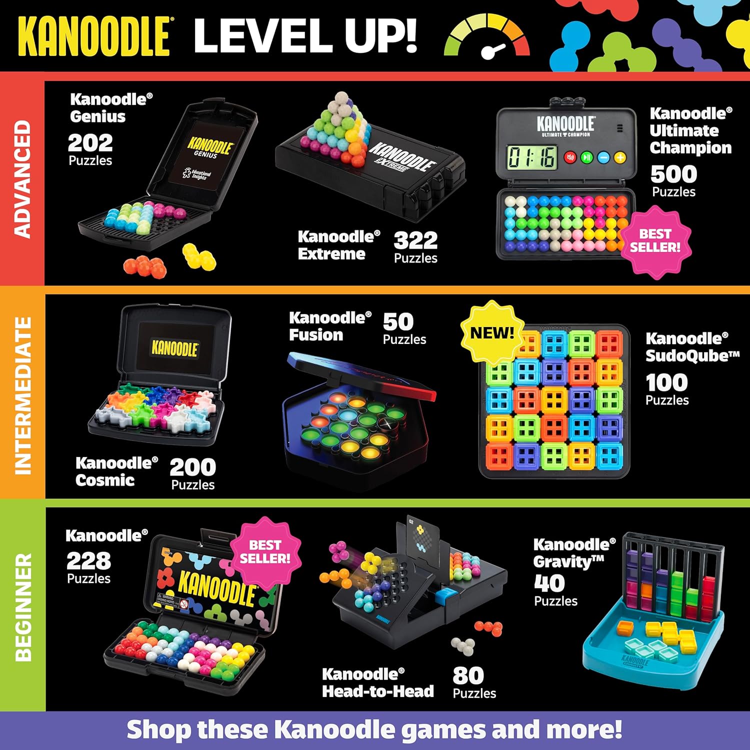 Educational Insights Kanoodle Head-to-Head - 3D Brain Teaser Puzzles for Kids, Spatial Puzzle Games for Adults, Teens and Kids, Problem Solving Toys and Logic Puzzles, Two Player Games